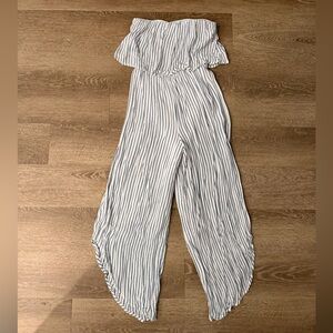 Blue and White Striped Wide Leg Jumpsuit